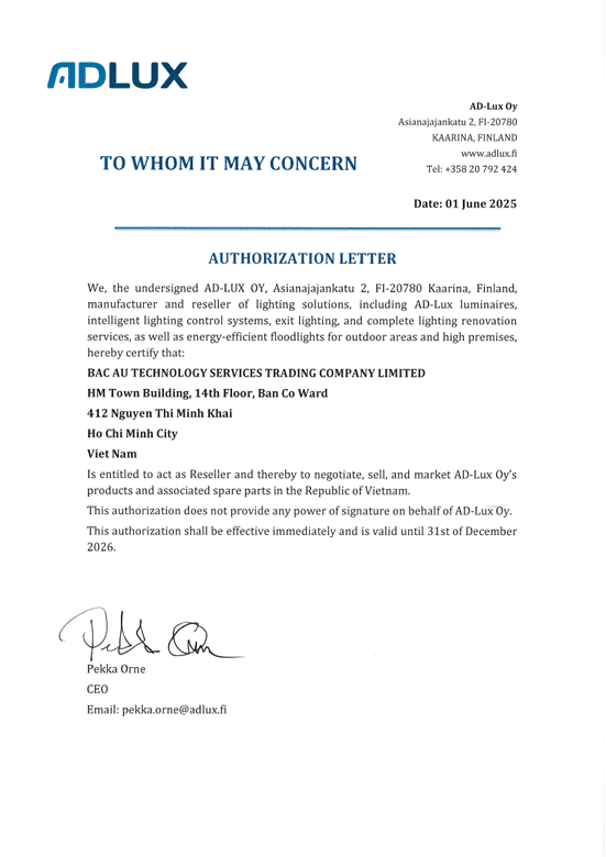 ADLUX CERTIFICATE
